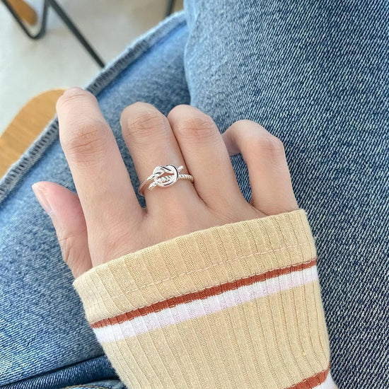 Sterling Silver Knotted Twisted Opening Ring Women